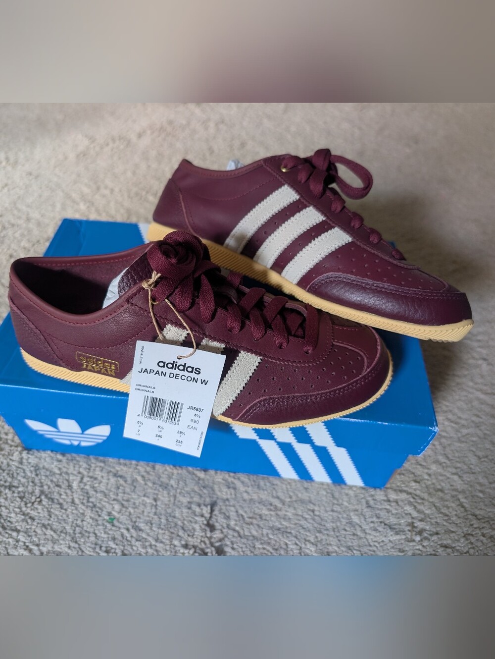 adidas Japan Decon W Maroon Sneakers with White Stripes
